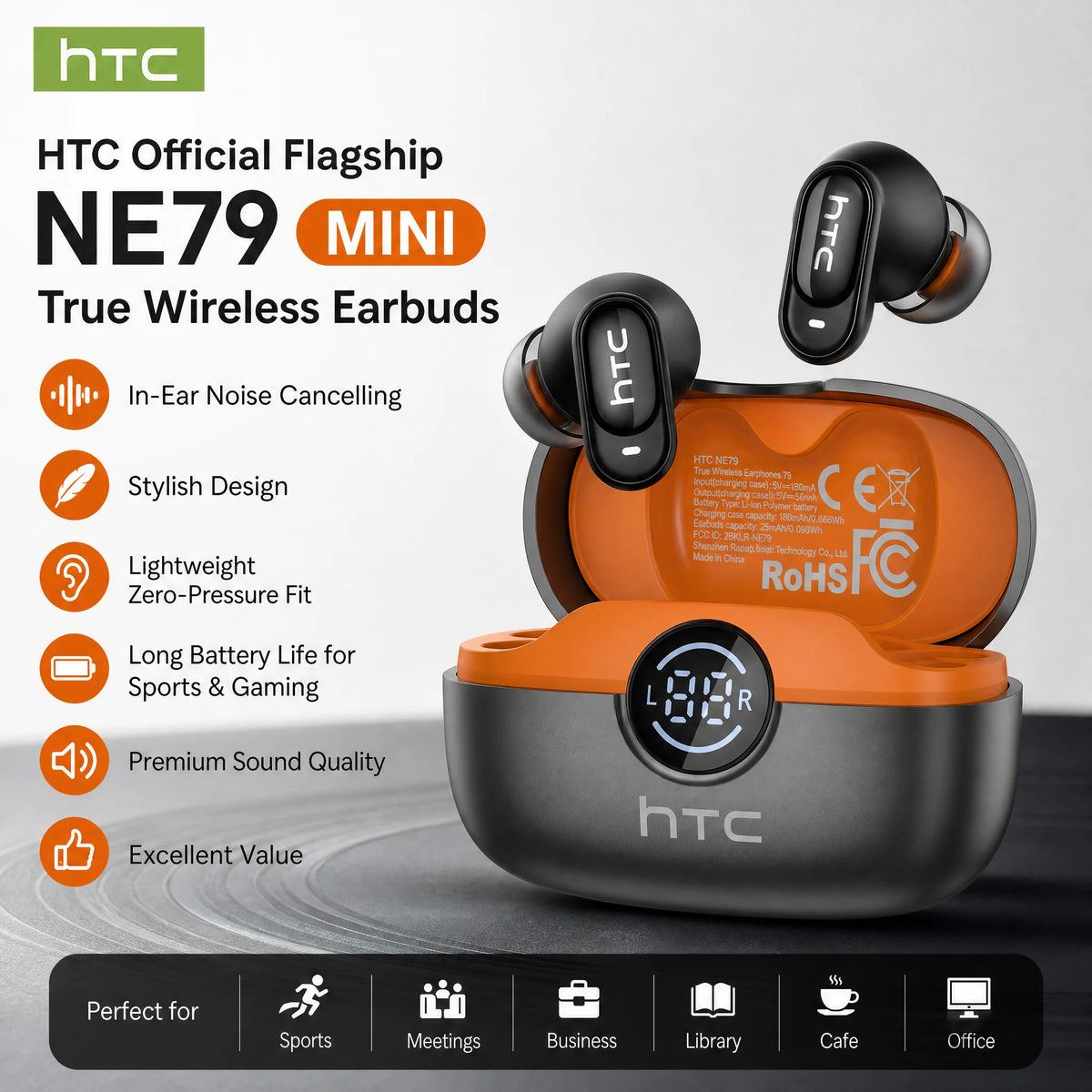 TWS Bluetooth 6.0 Wireless Earbuds with ENC & LED Display